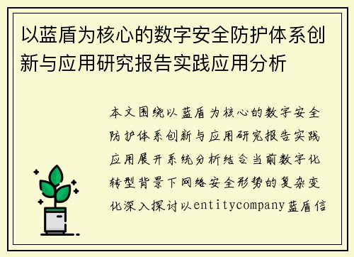 以蓝盾为核心的数字安全防护体系创新与应用研究报告实践应用分析