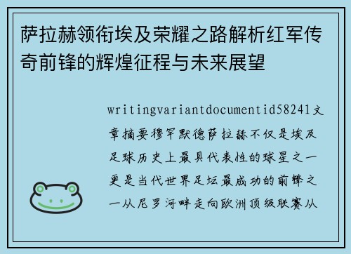 萨拉赫领衔埃及荣耀之路解析红军传奇前锋的辉煌征程与未来展望